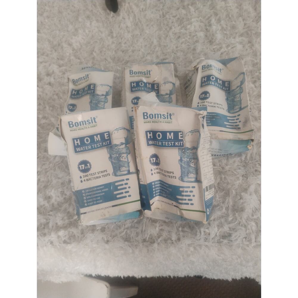 Lot Of 5 Bomsit Home Water Test Kit 17 in 1 -100 Test Strips and 4 Bacteria New